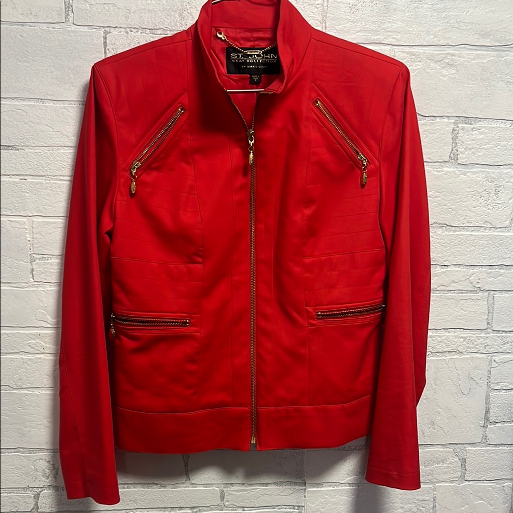 St. John Sport Marie Claire Zip-Up Jacket Red Small